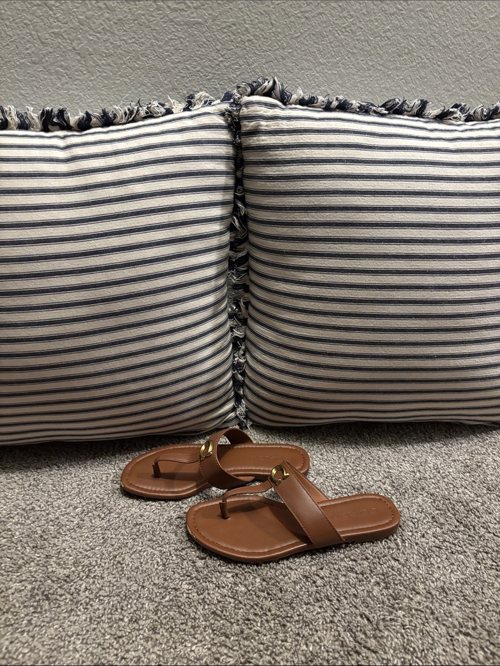 Coach Brown Leather Thong Sandals with Gold Accent